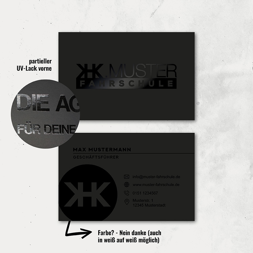 Visitenkarten schwarz partiell
