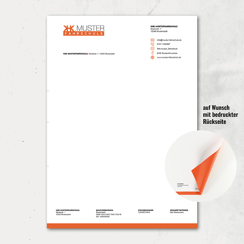 Briefpapier mit bedruckter Rückseite