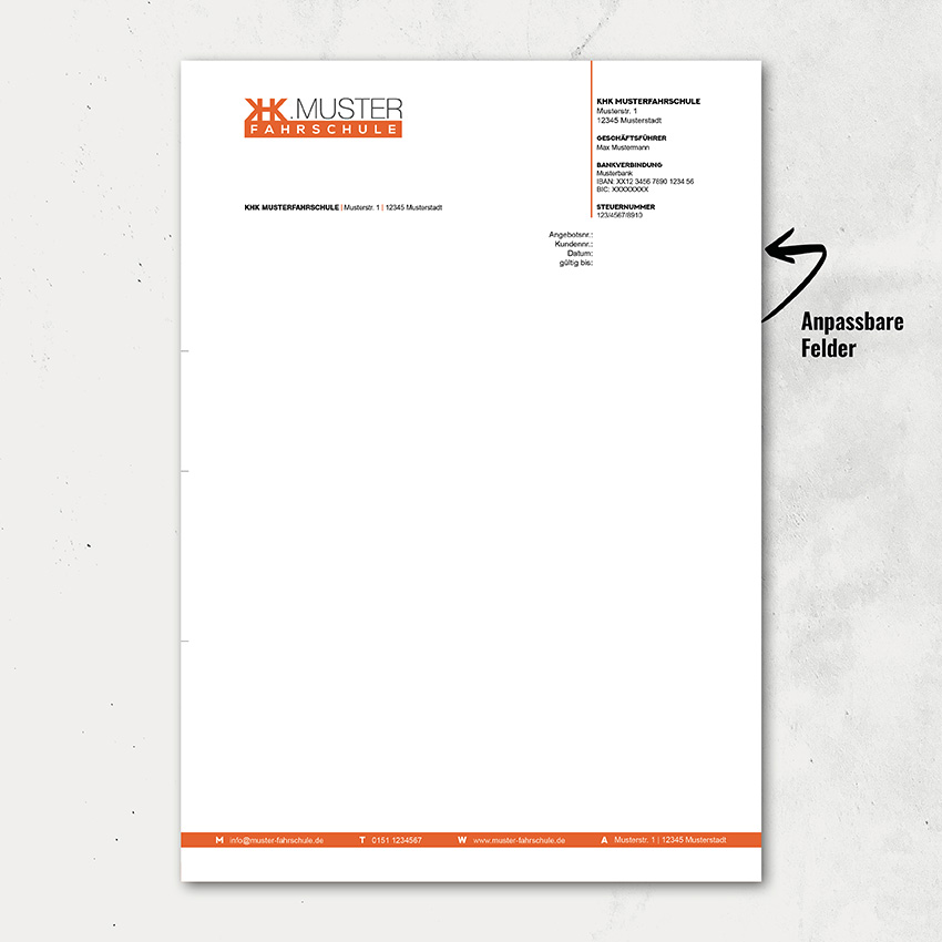 Briefpapier mit anpassbaren Feldern